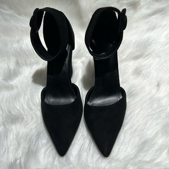 Black Suede Ankle Strap Platform Heels Size 7.  B78 - Picture 6 of 10